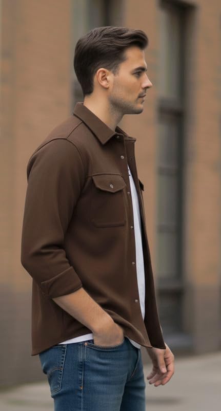 DEELMO Men’s Stylish Cotton Blend Casual Shirt || Full Sleeve Button-Down Shirt with Dual Flap Pockets || Comfortable Breathable Fabric || Perfect for Casual Office and Outing Wear
