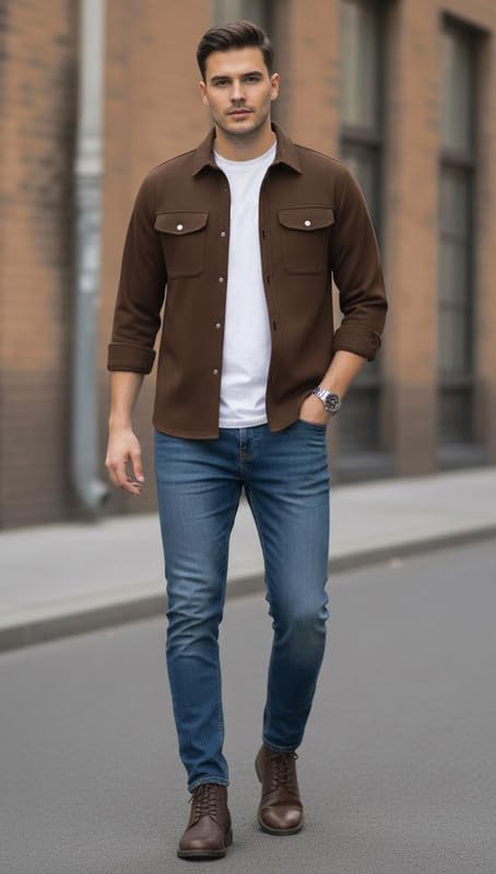 DEELMO Men’s Stylish Cotton Blend Casual Shirt || Full Sleeve Button-Down Shirt with Dual Flap Pockets || Comfortable Breathable Fabric || Perfect for Casual Office and Outing Wear