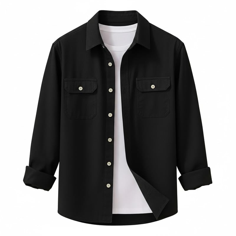 DEELMO Men’s Stylish Cotton Blend Casual Shirt || Full Sleeve Button-Down Shirt with Dual Flap Pockets || Comfortable Breathable Fabric || Perfect for Casual Office and Outing Wear