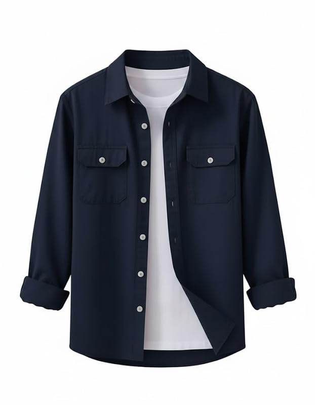 DEELMO Men’s Stylish Cotton Blend Casual Shirt || Full Sleeve Button-Down Shirt with Dual Flap Pockets || Comfortable Breathable Fabric || Perfect for Casual Office and Outing Wear