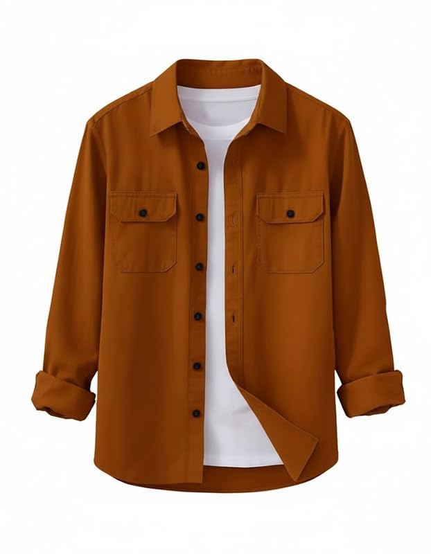DEELMO Men’s Stylish Cotton Blend Casual Shirt || Full Sleeve Button-Down Shirt with Dual Flap Pockets || Comfortable Breathable Fabric || Perfect for Casual Office and Outing Wear