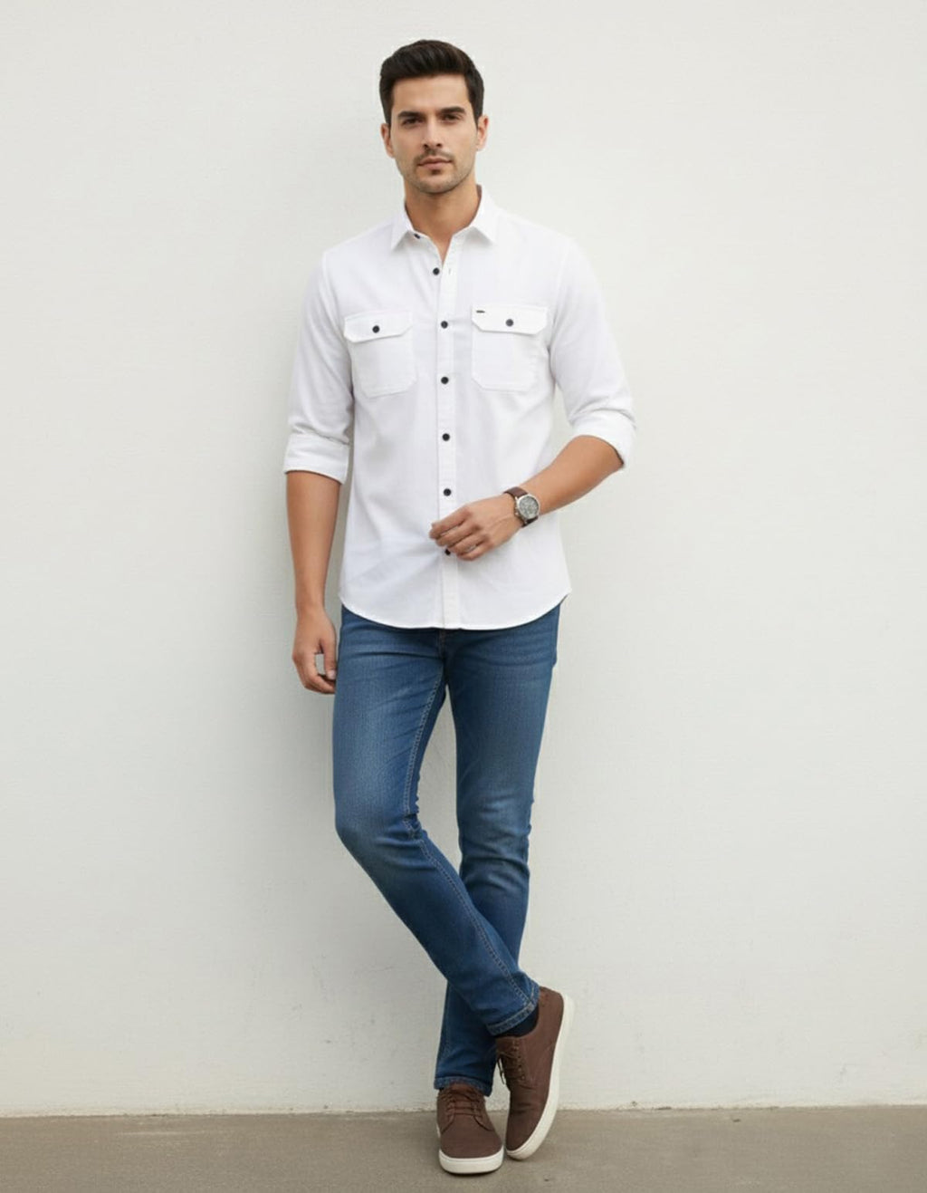 DEELMO Men’s Stylish Cotton Blend Casual Shirt || Full Sleeve Button-Down Shirt with Dual Flap Pockets || Comfortable Breathable Fabric || Perfect for Casual Office and Outing Wear