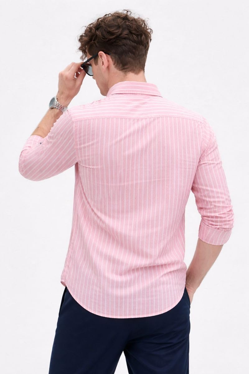 U TURN Men's Casual Printed Striped Stylish Latest Formal Shirt for Men