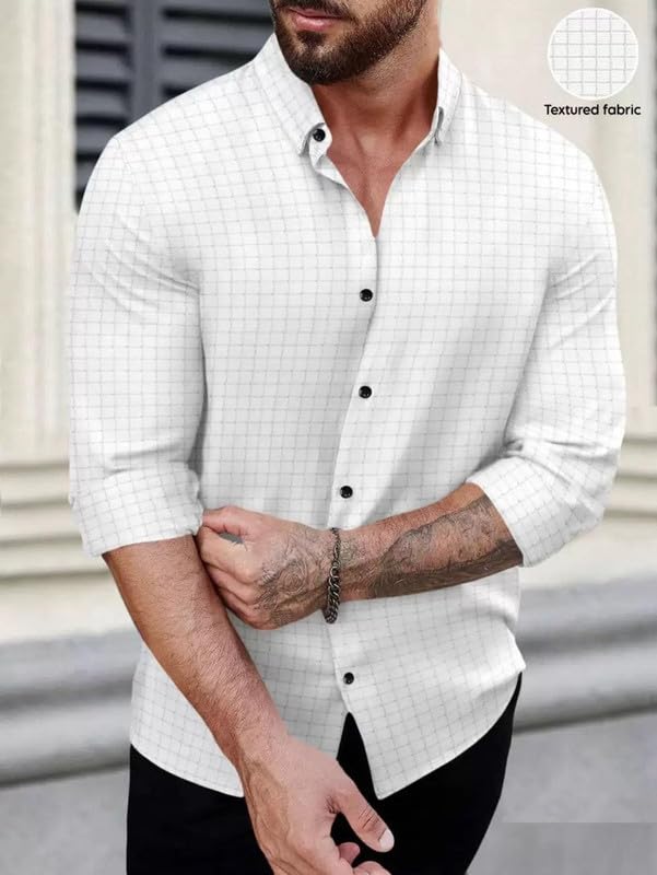 DEELMO Men's Regular Fit Button Down Dress Shirts Textured Long Sleeve Casual Hawaiian Shirt