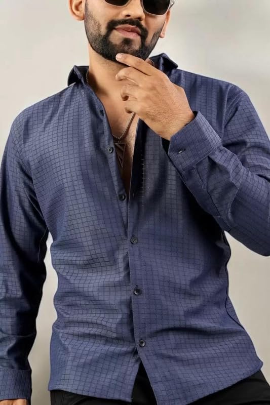 DEELMO Men's Regular Fit Button Down Dress Shirts Textured Long Sleeve Casual Hawaiian Shirt