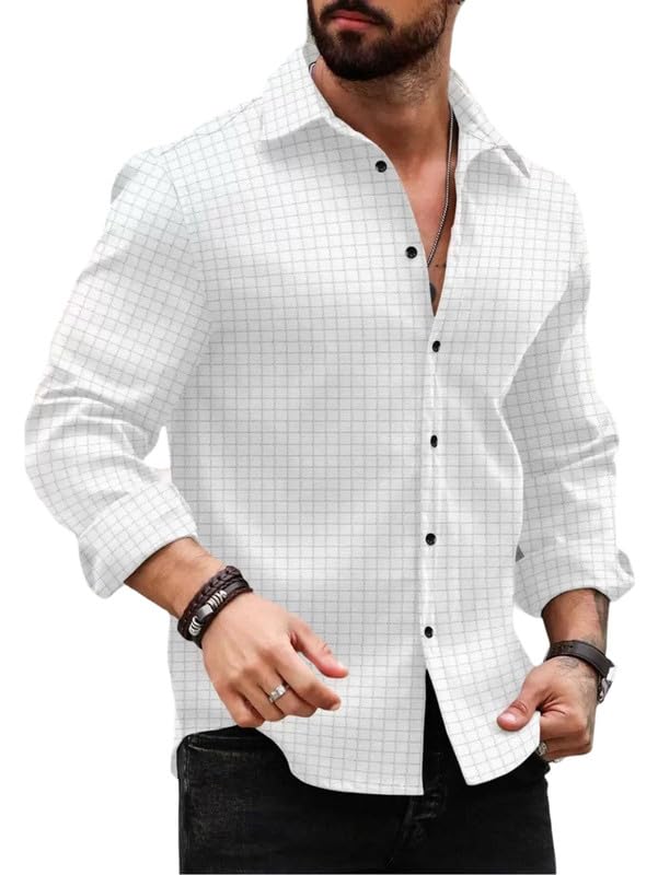 DEELMO Men's Regular Fit Button Down Dress Shirts Textured Long Sleeve Casual Hawaiian Shirt