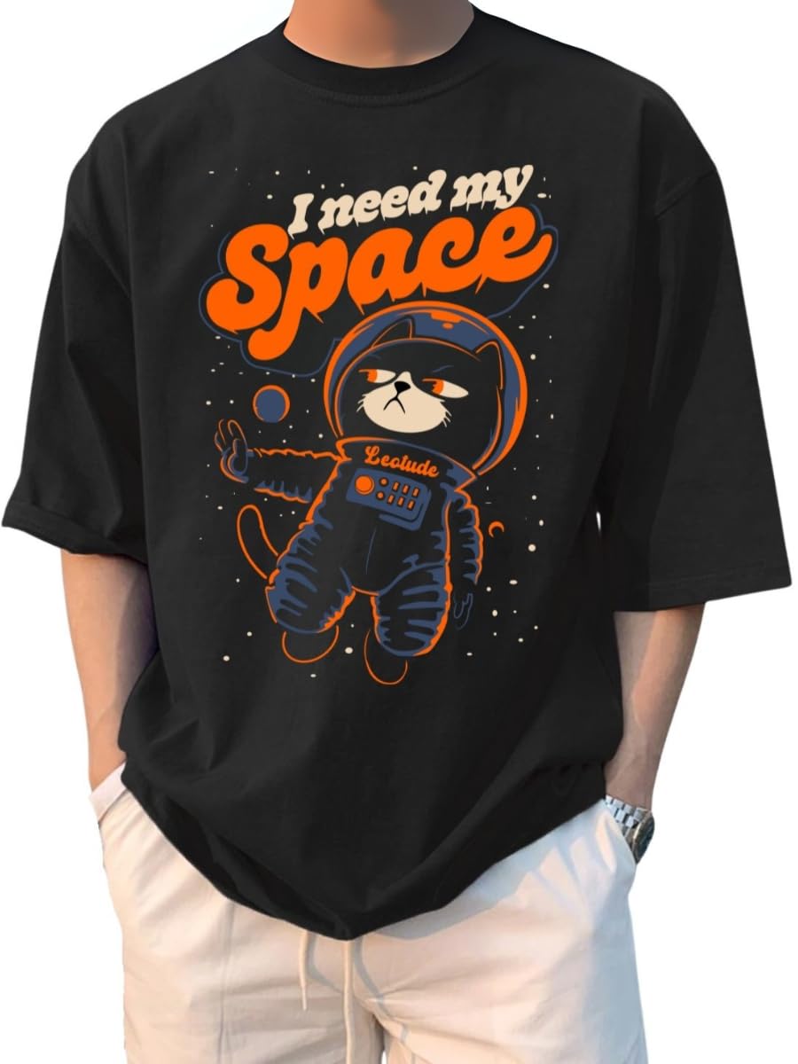 LEOTUDE Men's Half Sleeve Round Neck Cottonblend Graphic Print Oversized Tshirt for Man