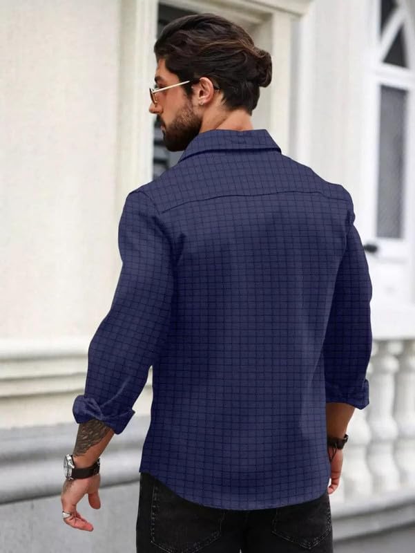 DEELMO Men's Regular Fit Button Down Dress Shirts Textured Long Sleeve Casual Hawaiian Shirt