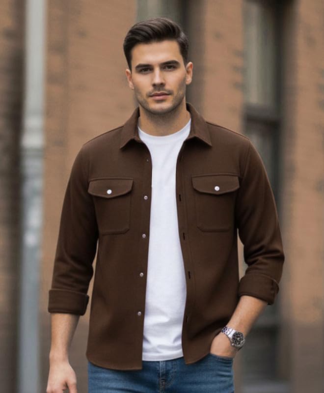 DEELMO Men’s Stylish Cotton Blend Casual Shirt || Full Sleeve Button-Down Shirt with Dual Flap Pockets || Comfortable Breathable Fabric || Perfect for Casual Office and Outing Wear