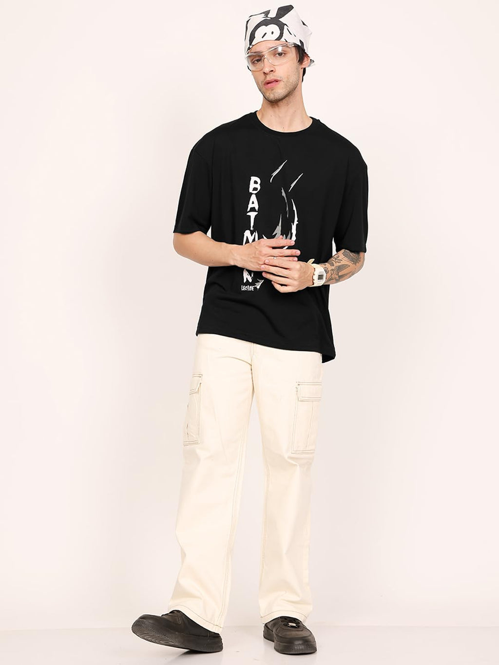 LEOTUDE Men's Half Sleeve Round Neck Cottonblend Graphic Print Oversized Tshirt for Man