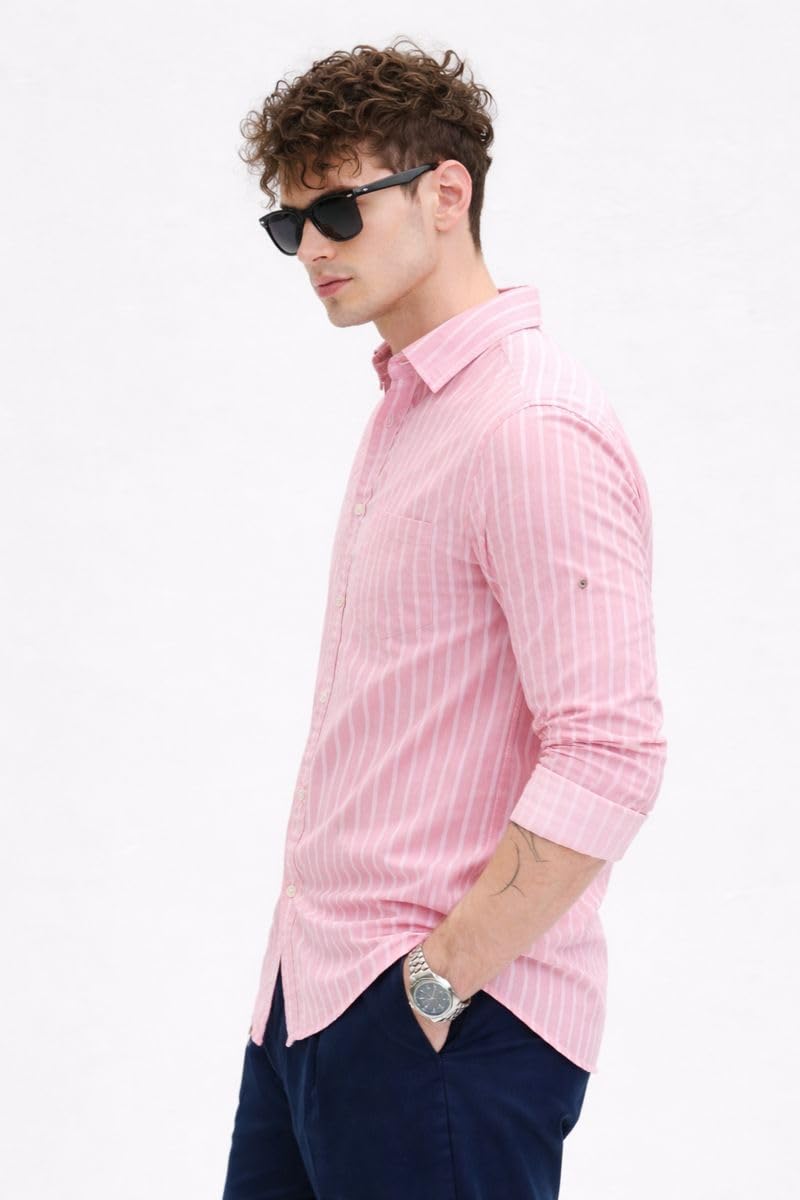 U TURN Men's Casual Printed Striped Stylish Latest Formal Shirt for Men