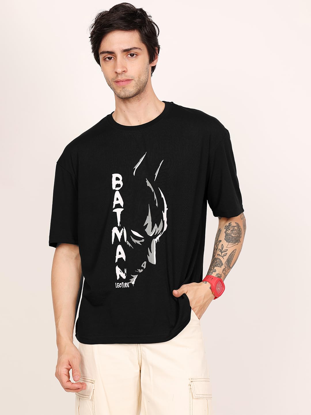 LEOTUDE Men's Half Sleeve Round Neck Cottonblend Graphic Print Oversized Tshirt for Man