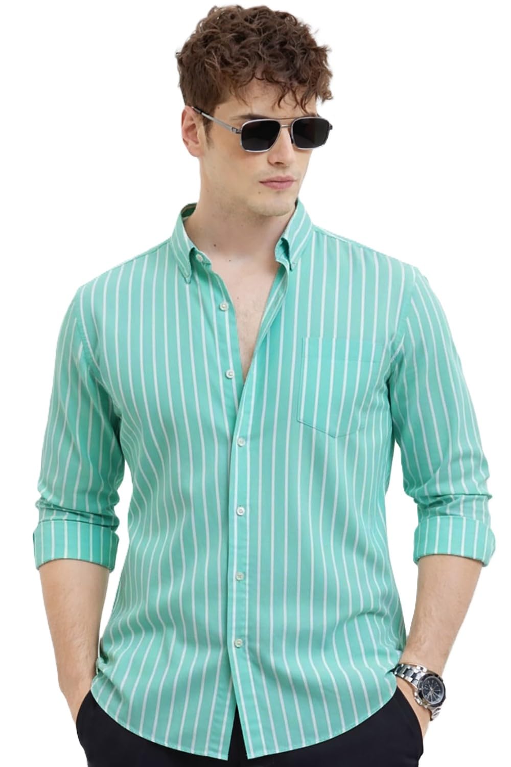 U TURN Men's Casual Printed Striped Stylish Latest Formal Shirt for Men