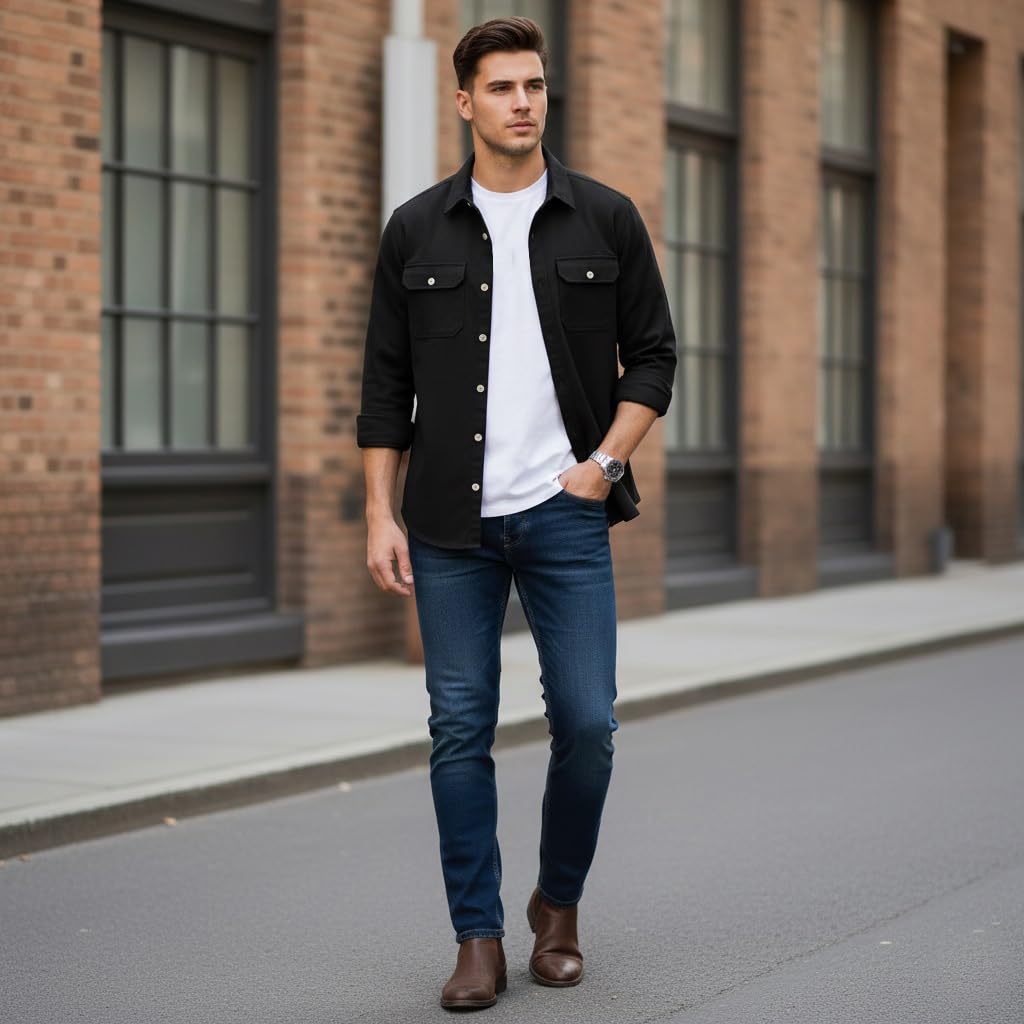 DEELMO Men’s Stylish Cotton Blend Casual Shirt || Full Sleeve Button-Down Shirt with Dual Flap Pockets || Comfortable Breathable Fabric || Perfect for Casual Office and Outing Wear