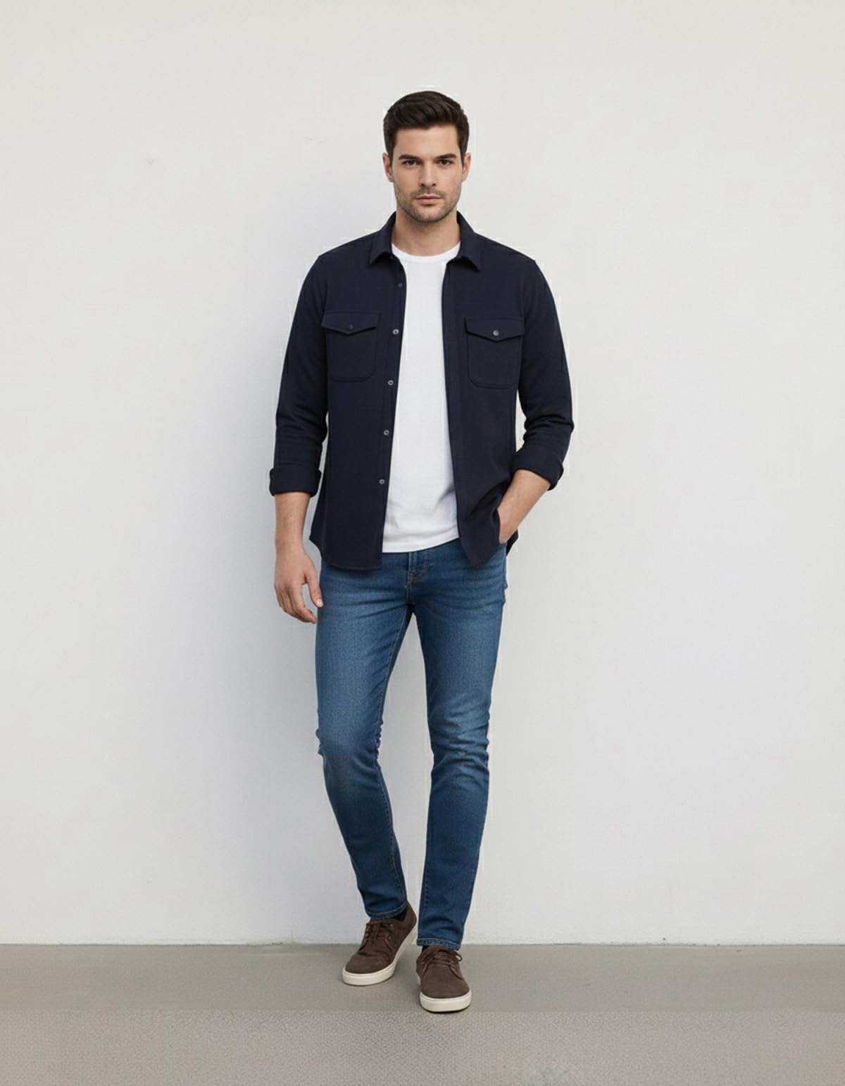 DEELMO Men’s Stylish Cotton Blend Casual Shirt || Full Sleeve Button-Down Shirt with Dual Flap Pockets || Comfortable Breathable Fabric || Perfect for Casual Office and Outing Wear