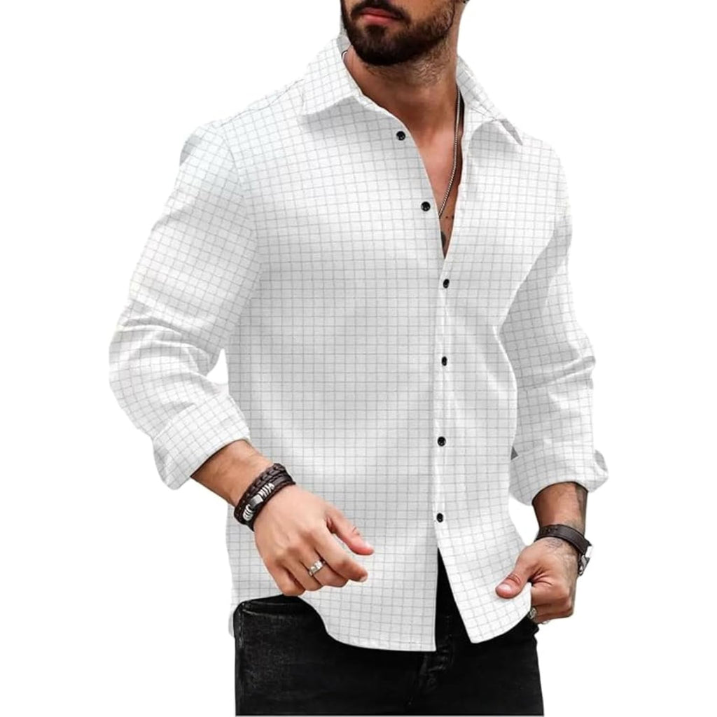 DEELMO Men's Regular Fit Button Down Dress Shirts Textured Long Sleeve Casual Hawaiian Shirt