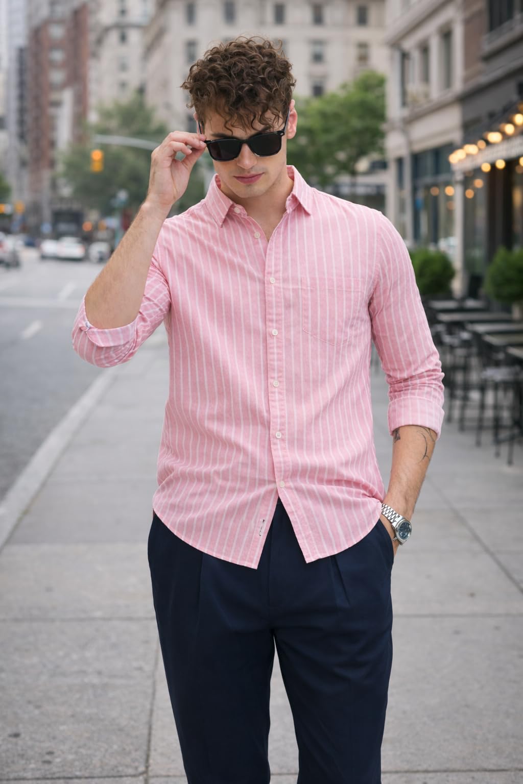 U TURN Men's Casual Printed Striped Stylish Latest Formal Shirt for Men