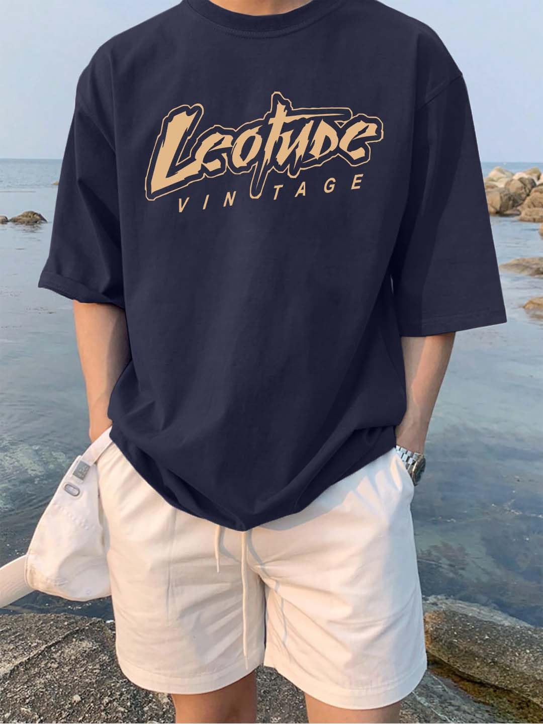 LEOTUDE Men's Half Sleeve Round Neck Cottonblend Graphic Print Oversized Tshirt for Man