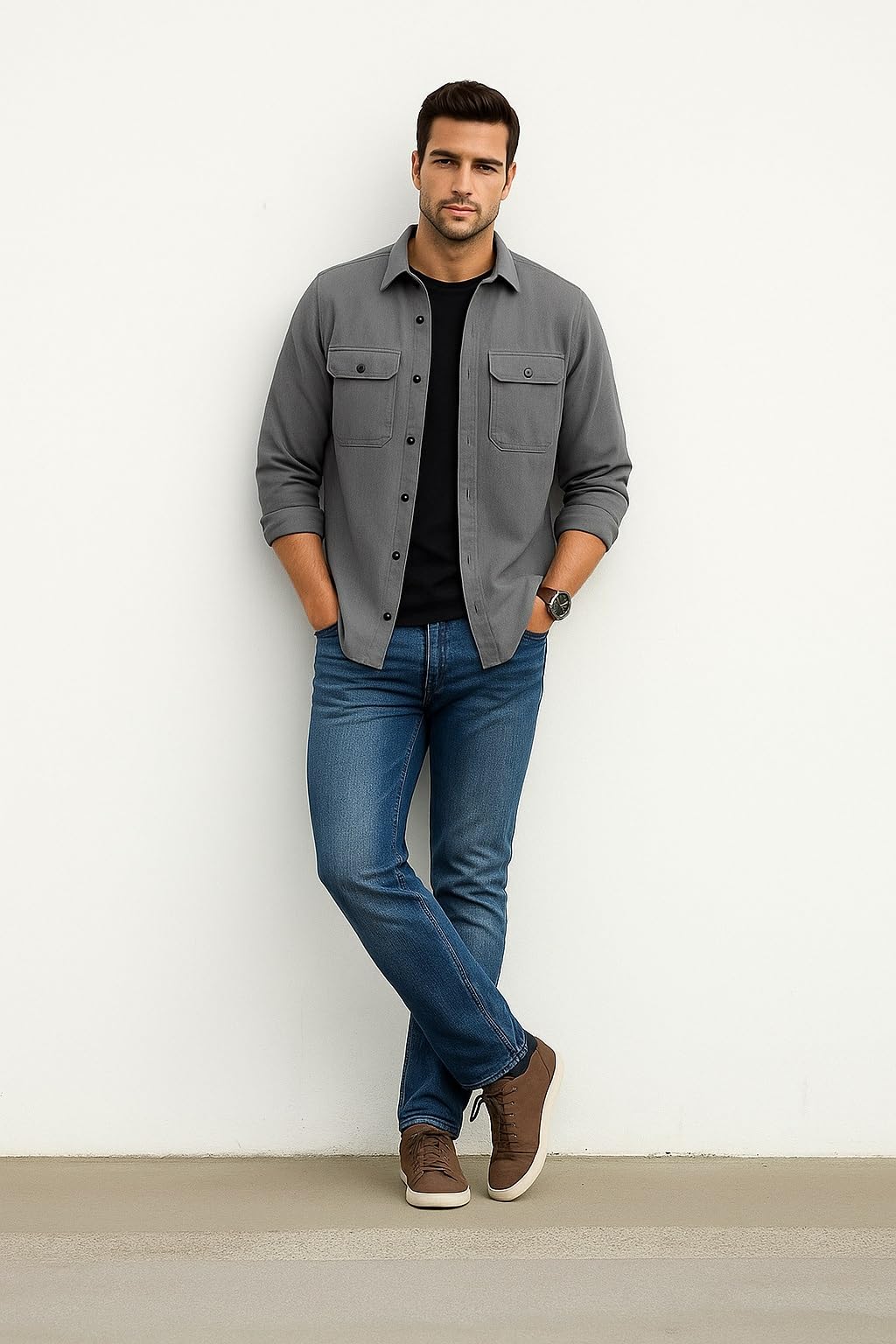 DEELMO Men’s Stylish Cotton Blend Casual Shirt || Full Sleeve Button-Down Shirt with Dual Flap Pockets || Comfortable Breathable Fabric || Perfect for Casual Office and Outing Wear