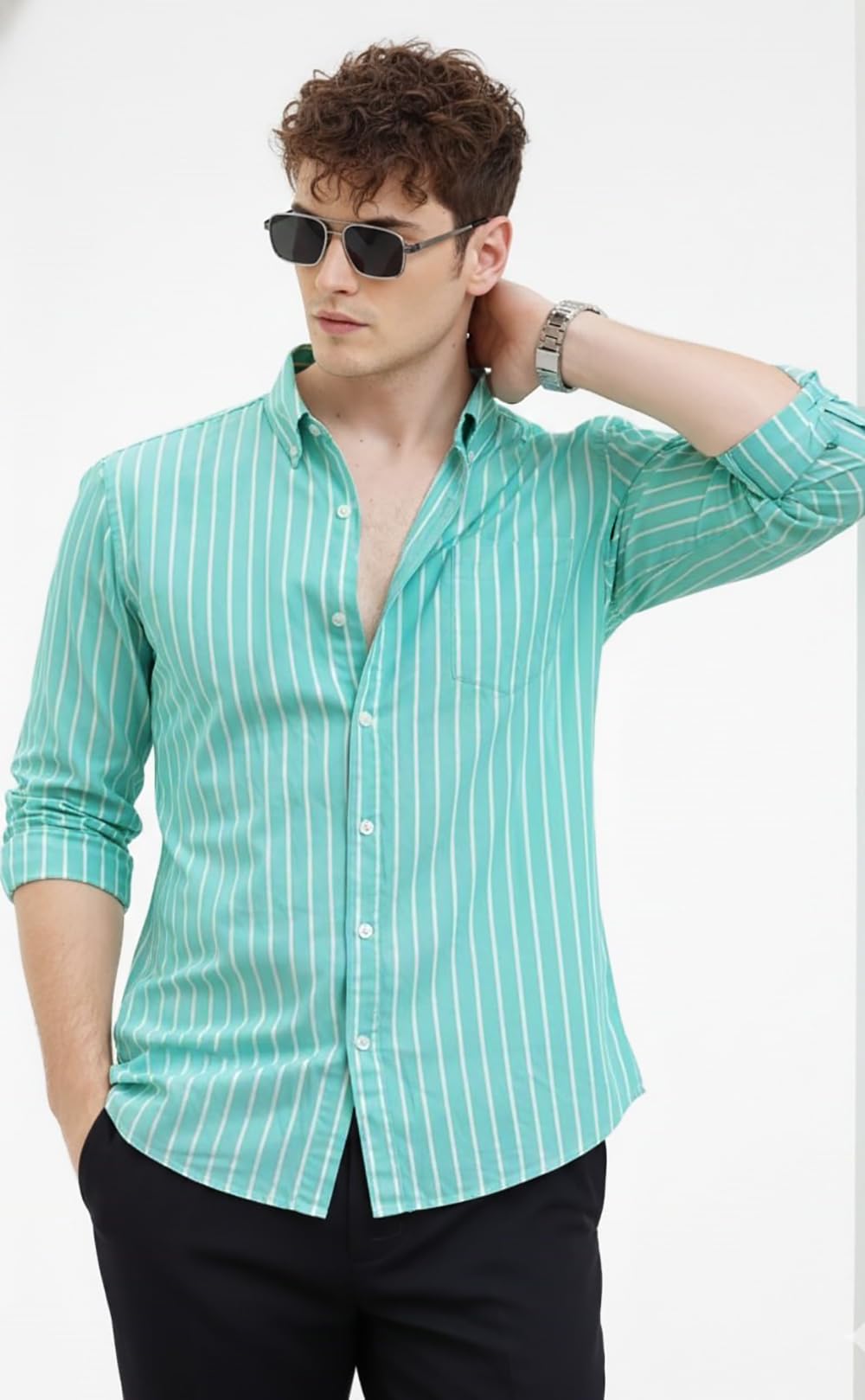 U TURN Men's Casual Printed Striped Stylish Latest Formal Shirt for Men