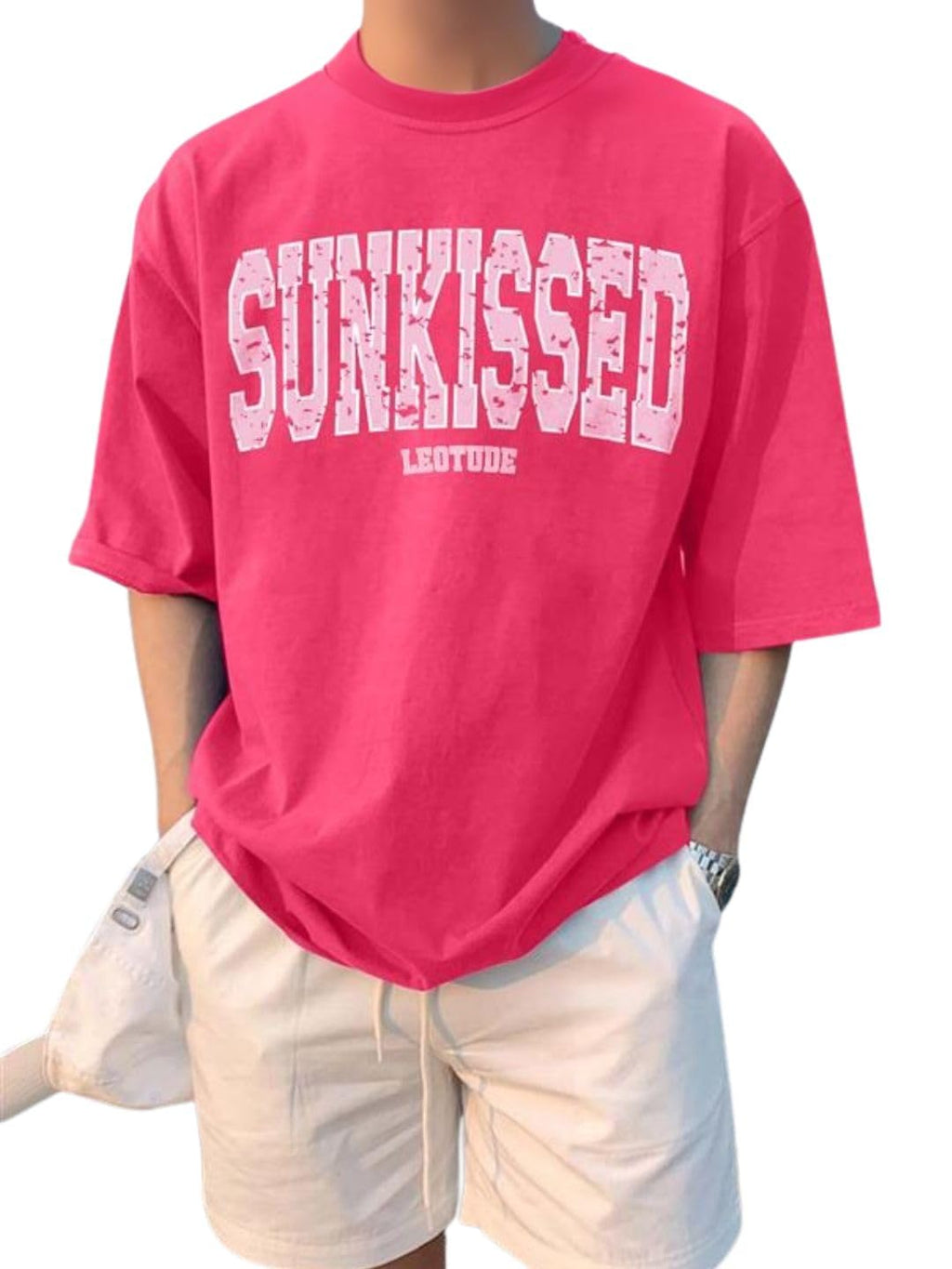 LEOTUDE Men's Half Sleeve Round Neck Cottonblend Graphic Print Oversized Tshirt for Man