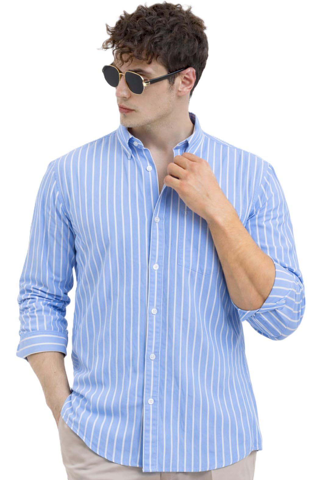 U TURN Men's Casual Printed Striped Stylish Latest Formal Shirt for Men