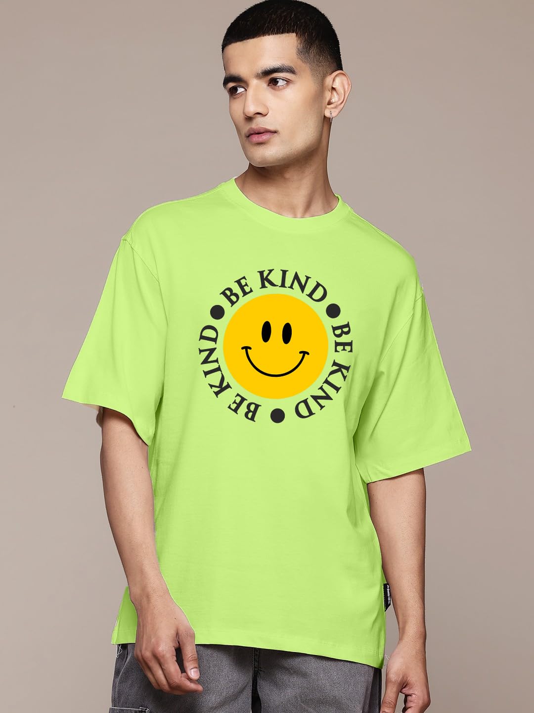 LEOTUDE Men's Half Sleeve Round Neck Cottonblend Graphic Print Oversized Tshirt for Man