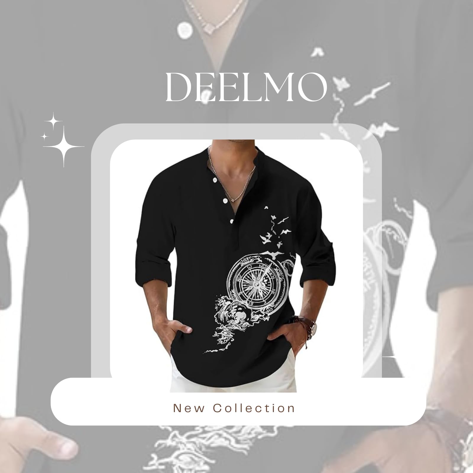 DEELMO Men's Cotton Blend Mandarin Collar Self One Design Full Sleeve Casual Short Kurta