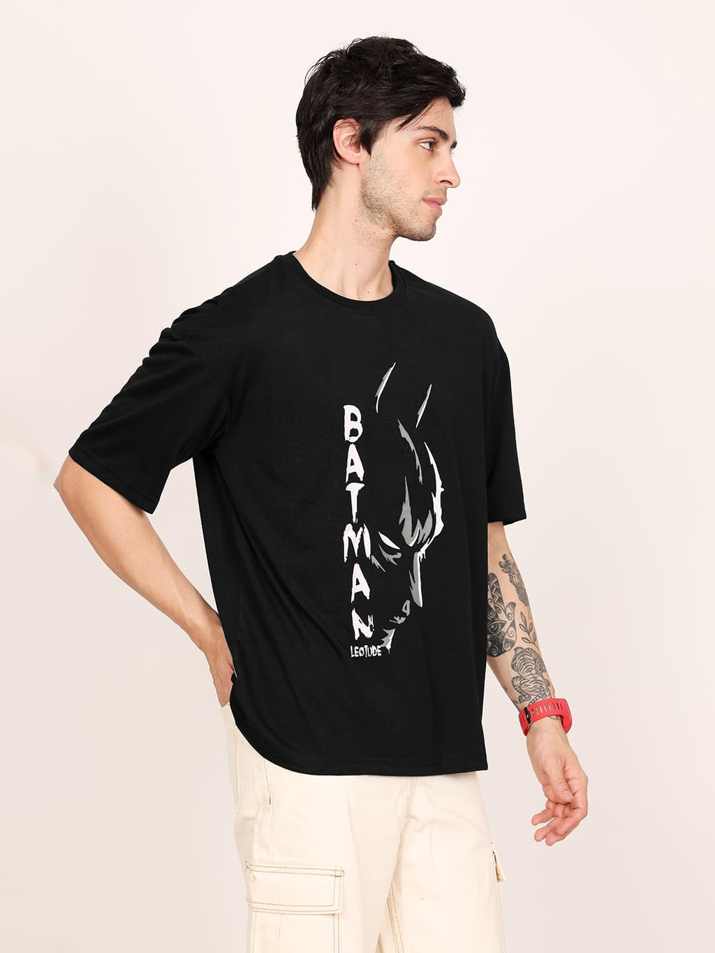 LEOTUDE Men's Half Sleeve Round Neck Cottonblend Graphic Print Oversized Tshirt for Man