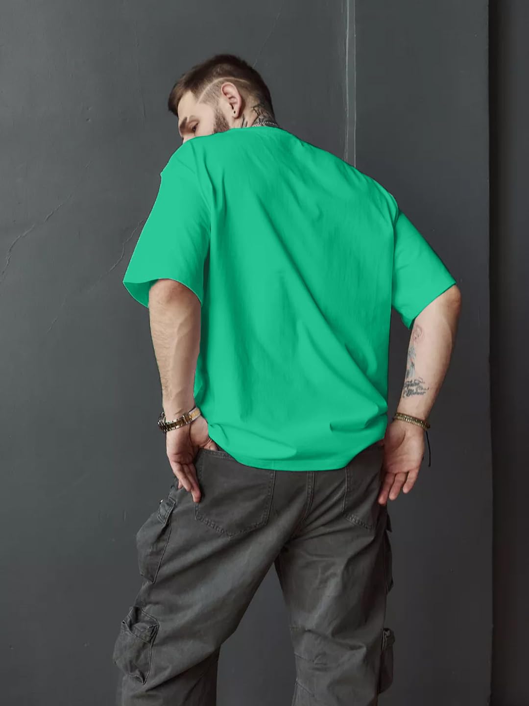 LEOTUDE Men's Half Sleeve Round Neck Cottonblend Graphic Print Oversized Tshirt for Man