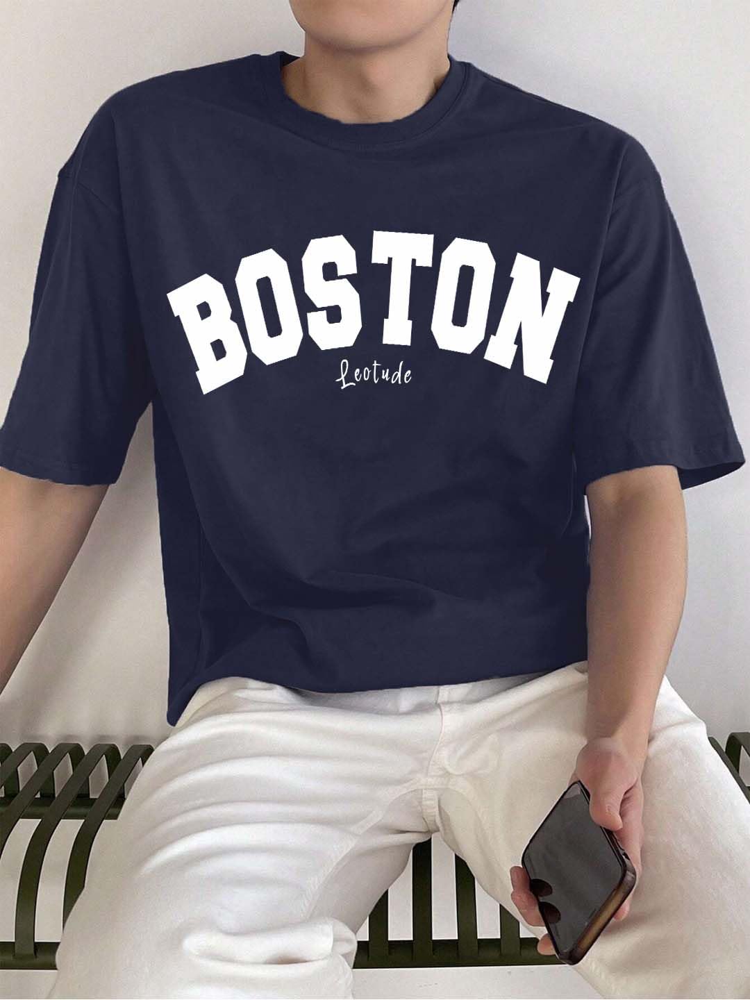 LEOTUDE Men's Half Sleeve Round Neck Cottonblend Graphic Print Oversized Tshirt for Man