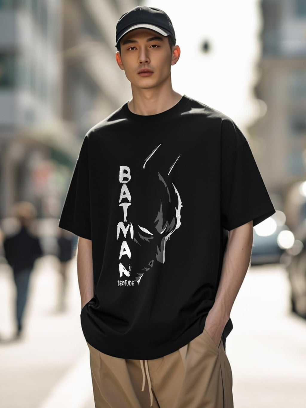 LEOTUDE Men's Half Sleeve Round Neck Cottonblend Graphic Print Oversized Tshirt for Man