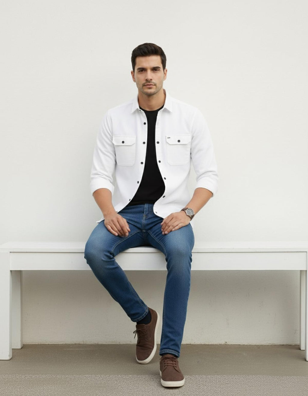 DEELMO Men’s Stylish Cotton Blend Casual Shirt || Full Sleeve Button-Down Shirt with Dual Flap Pockets || Comfortable Breathable Fabric || Perfect for Casual Office and Outing Wear