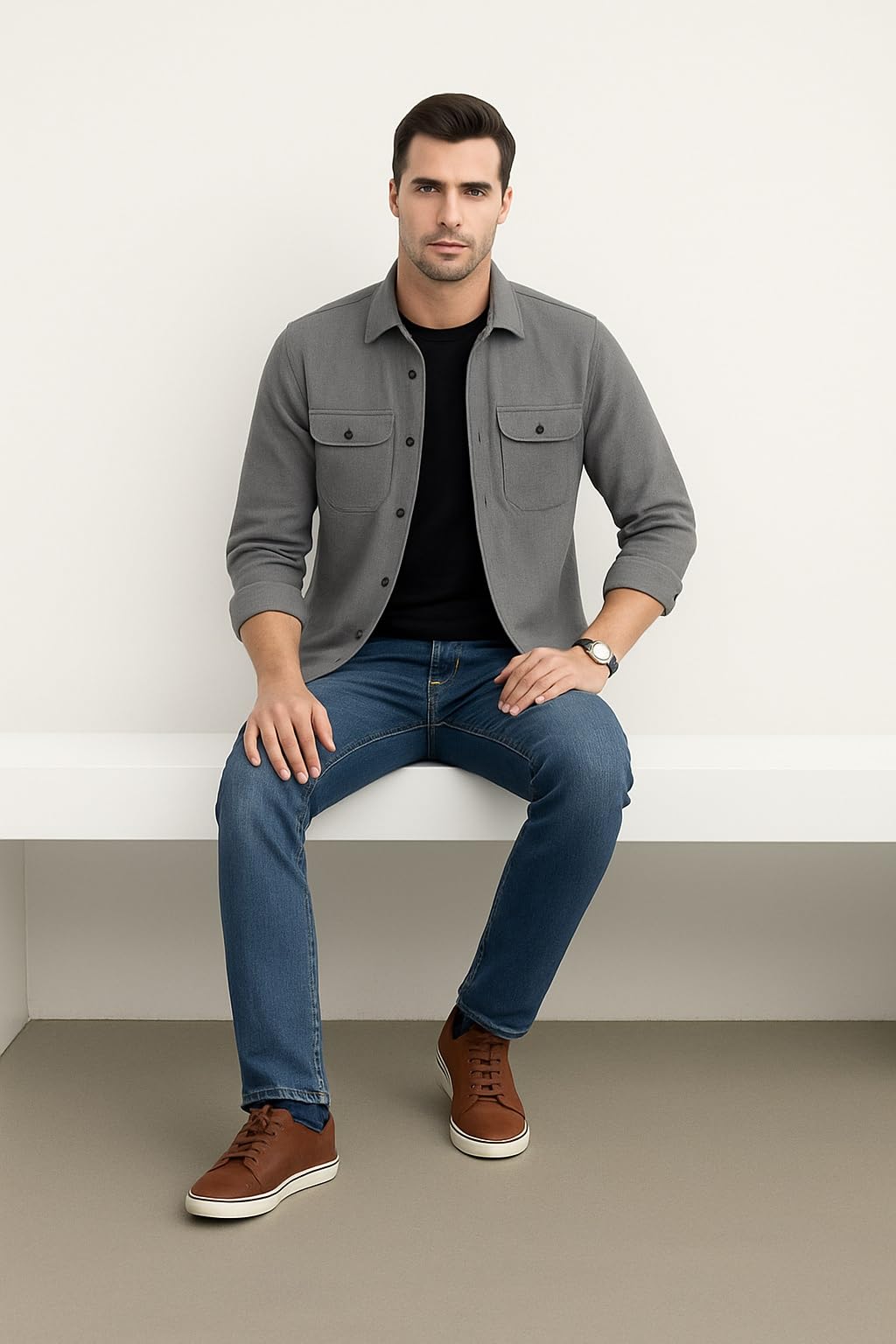 DEELMO Men’s Stylish Cotton Blend Casual Shirt || Full Sleeve Button-Down Shirt with Dual Flap Pockets || Comfortable Breathable Fabric || Perfect for Casual Office and Outing Wear