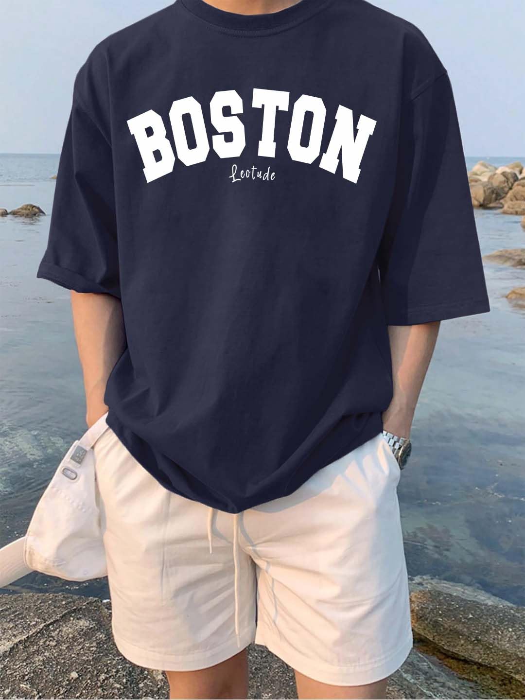 LEOTUDE Men's Half Sleeve Round Neck Cottonblend Graphic Print Oversized Tshirt for Man