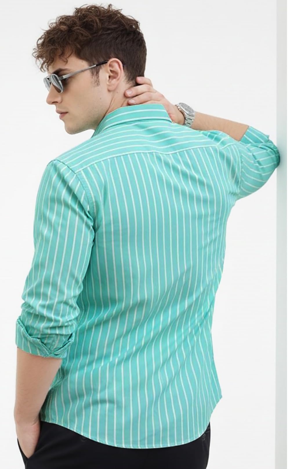 U TURN Men's Casual Printed Striped Stylish Latest Formal Shirt for Men