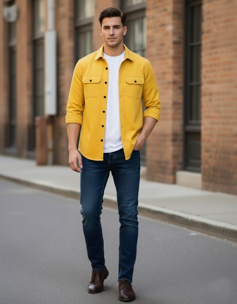 DEELMO Men’s Stylish Cotton Blend Casual Shirt || Full Sleeve Button-Down Shirt with Dual Flap Pockets || Comfortable Breathable Fabric || Perfect for Casual Office and Outing Wear