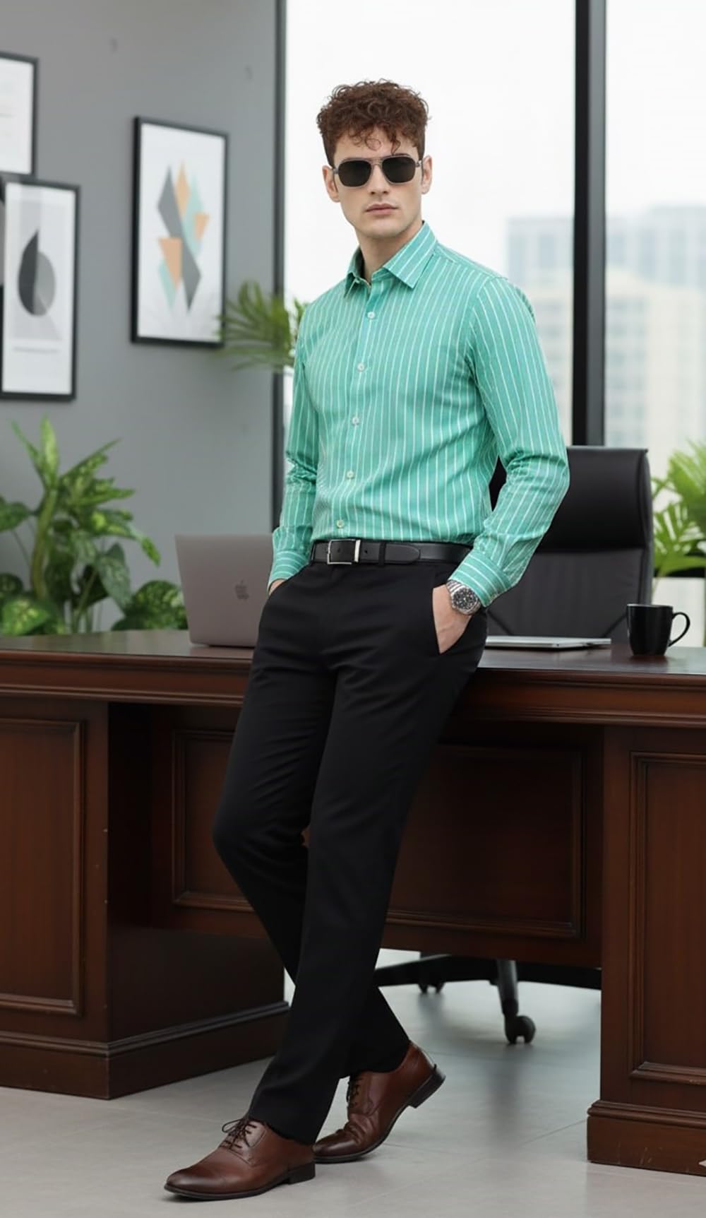 U TURN Men's Casual Printed Striped Stylish Latest Formal Shirt for Men