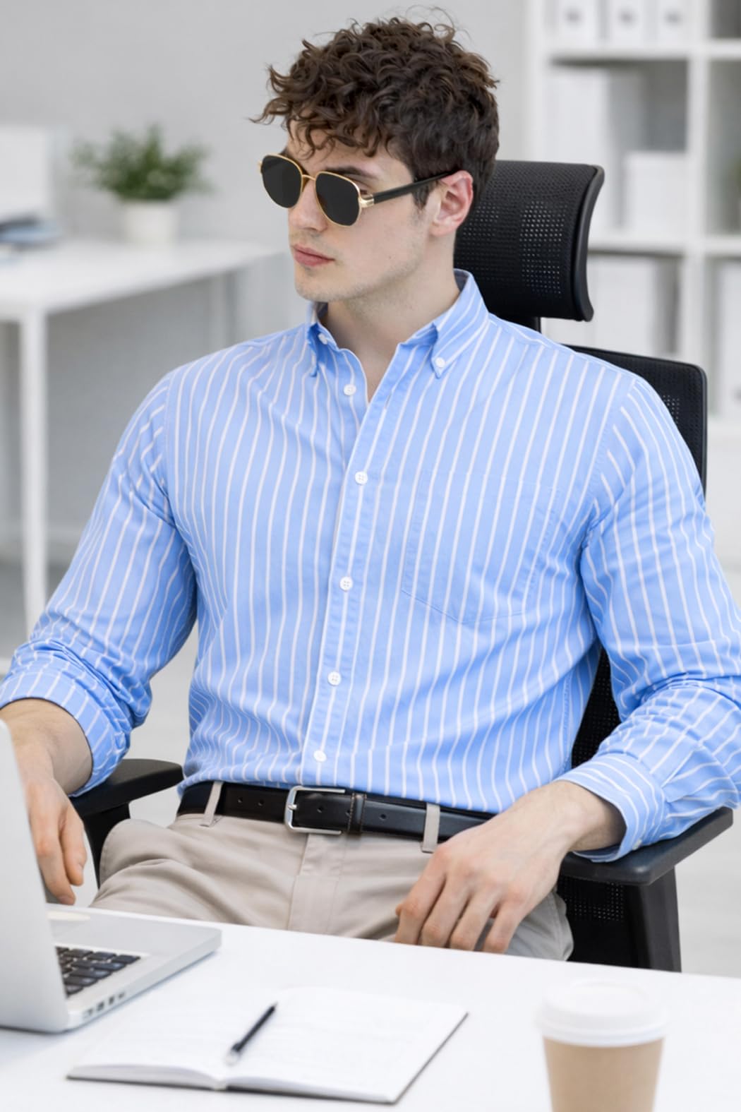 U TURN Men's Casual Printed Striped Stylish Latest Formal Shirt for Men