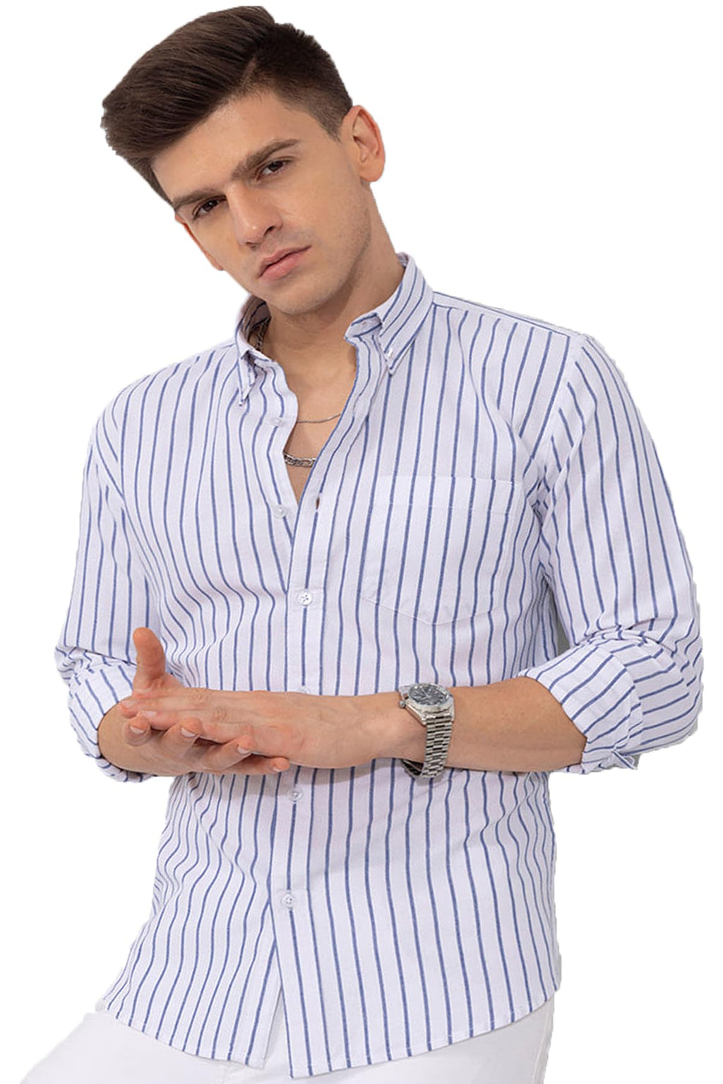 U TURN Men's Casual Printed Striped Stylish Latest Formal Shirt for Men