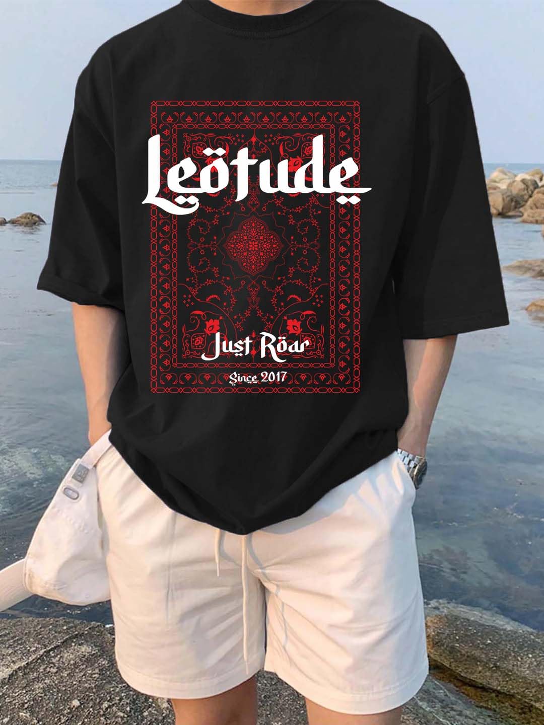 LEOTUDE Men's Half Sleeve Round Neck Cottonblend Graphic Print Oversized Tshirt for Man