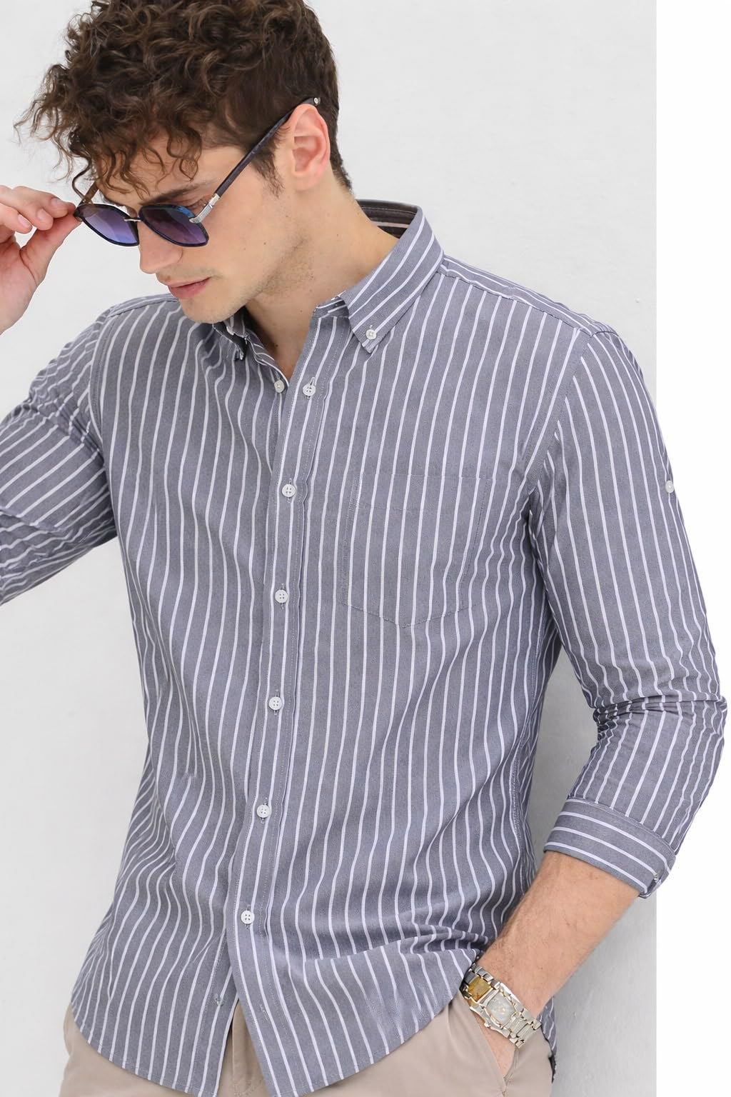 U TURN Men's Casual Printed Striped Stylish Latest Formal Shirt for Men