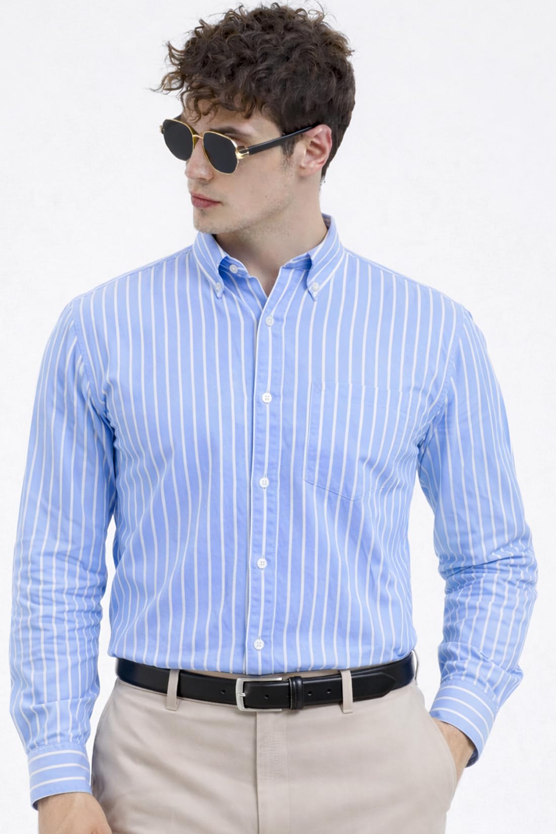 U TURN Men's Casual Printed Striped Stylish Latest Formal Shirt for Men