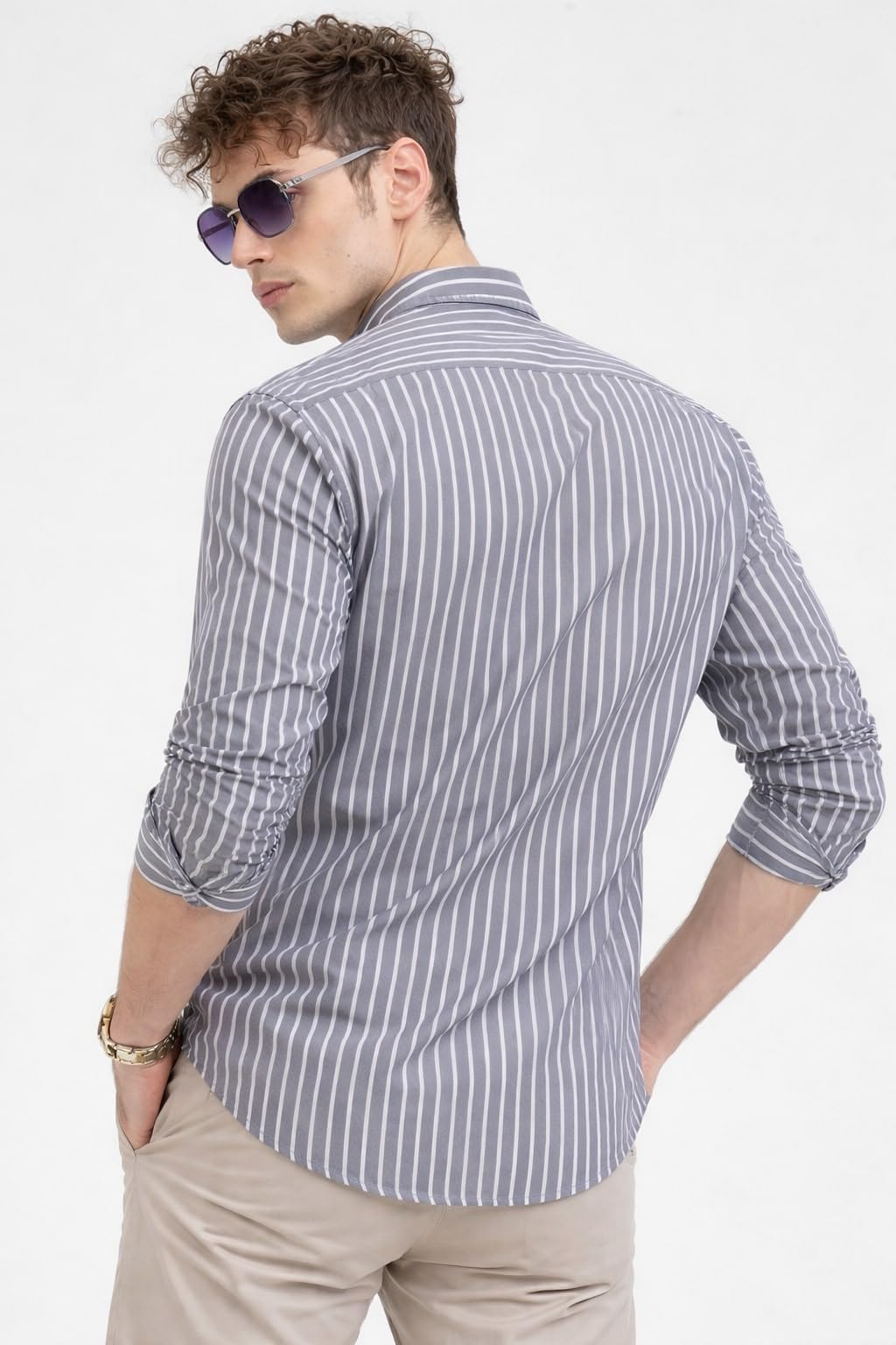 U TURN Men's Casual Printed Striped Stylish Latest Formal Shirt for Men