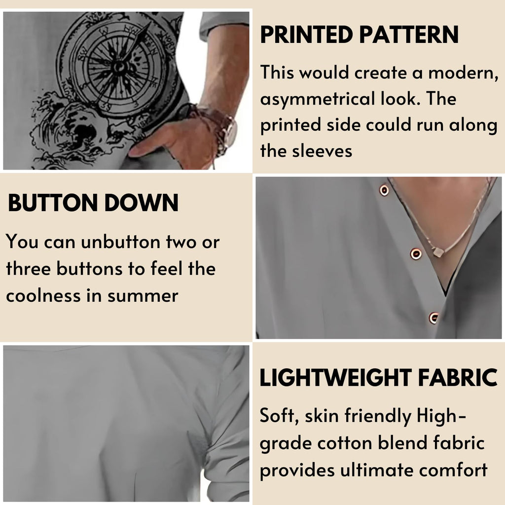 DEELMO Men's Cotton Blend Mandarin Collar Self One Design Full Sleeve Casual Short Kurta