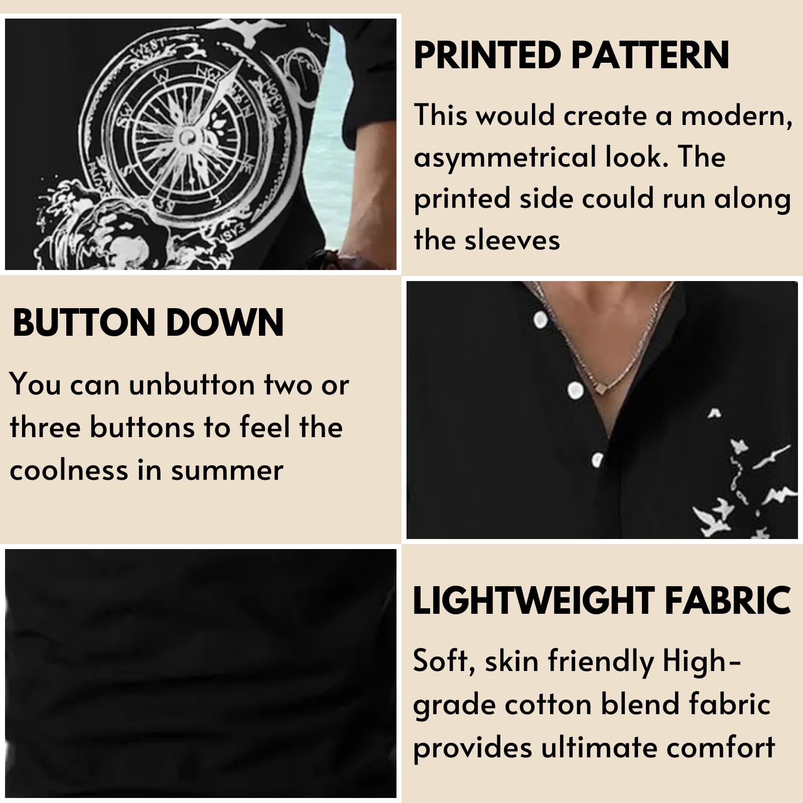 DEELMO Men's Cotton Blend Mandarin Collar Self One Design Full Sleeve Casual Short Kurta