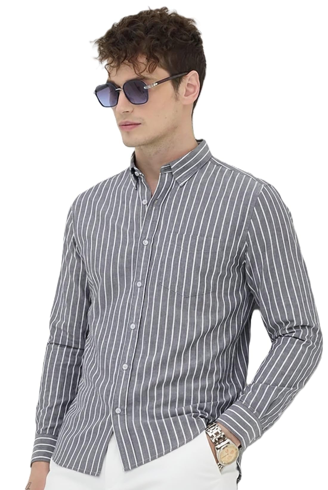 U TURN Men's Casual Printed Striped Stylish Latest Formal Shirt for Men
