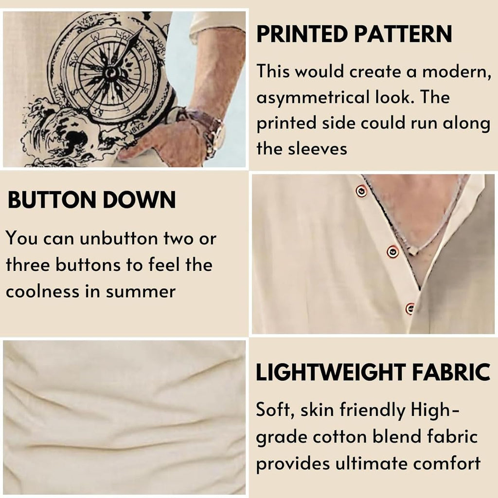 DEELMO Men's Cotton Blend Mandarin Collar Self One Design Full Sleeve Casual Short Kurta