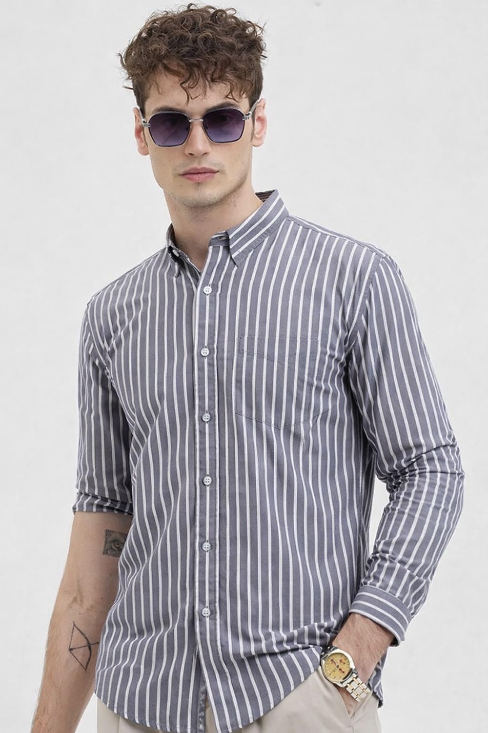 U TURN Men's Casual Printed Striped Stylish Latest Formal Shirt for Men